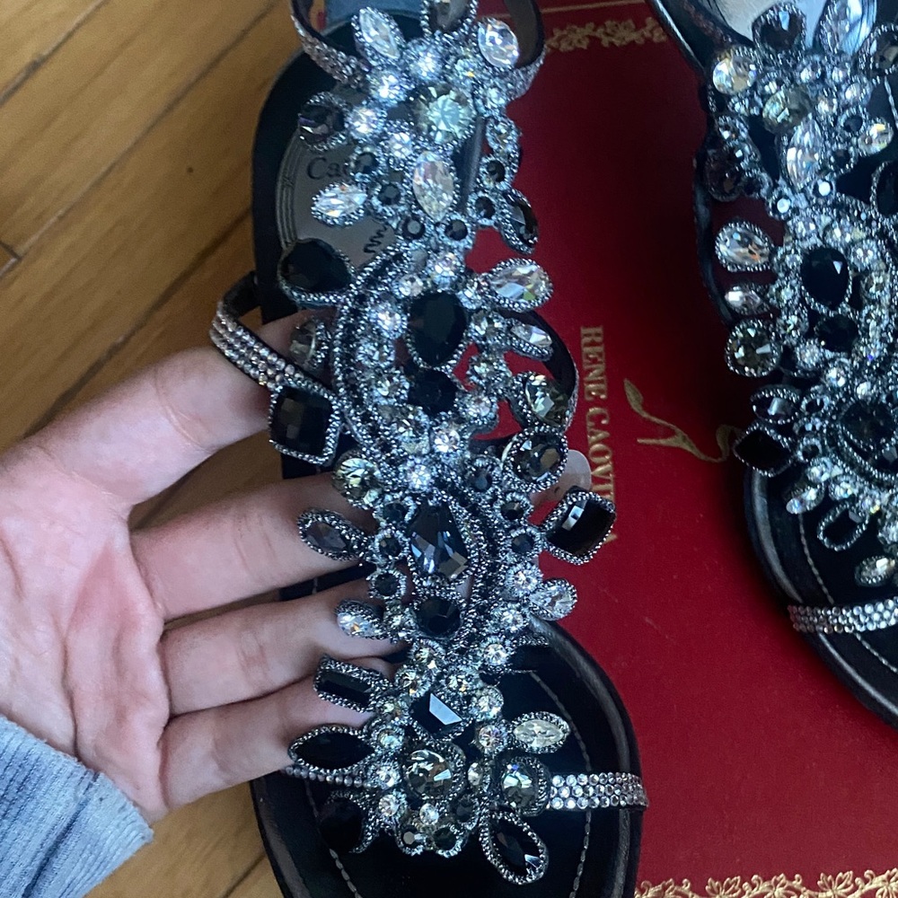 Rene Caovilla Black and Silver Embellished Heels - Picture 3 of 6